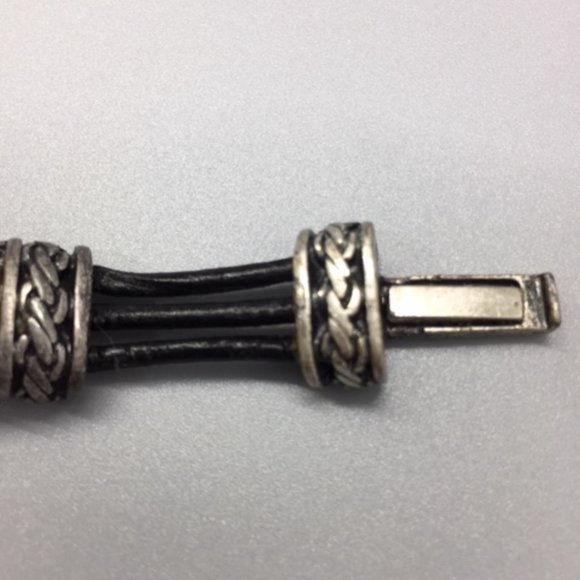 Leather and Two-Tone Metal Bracelet - Picture 3 of 3